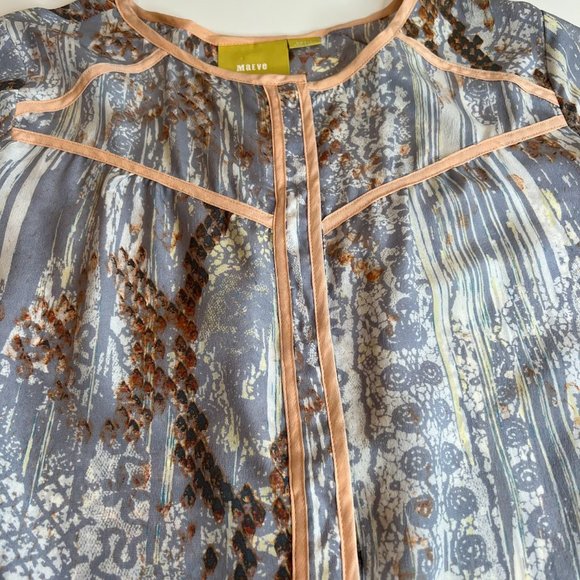 Anthropologie Maeve Silk Blouse Long Sleeve Snap Front Grey & Peach - S - Picture 5 of 7